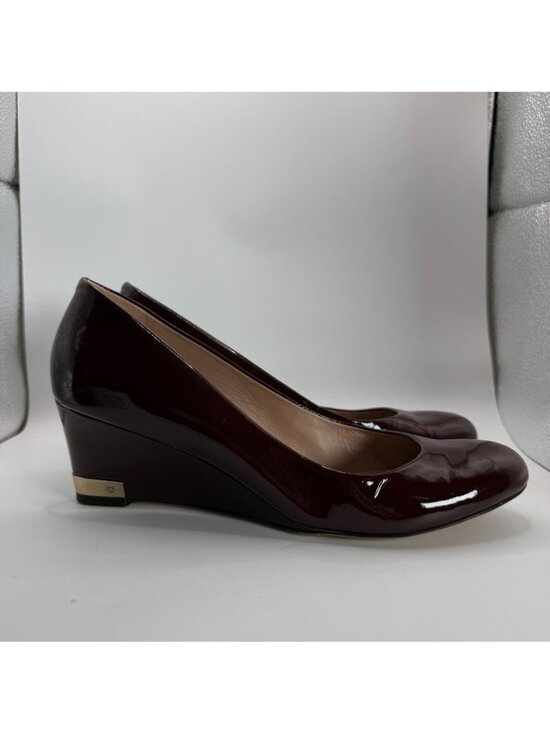 Tory Burch Shoes - Tory Burch Leather Wedge Pumps Shoes Women Size 9.5 Burgundy Red Round Toe